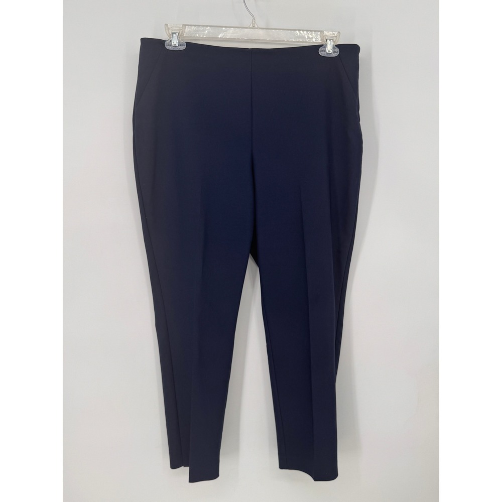 Chico's Pants Womens 2 Navy Blue So Slimming Ankle Side Zip Flat Front Slacks
